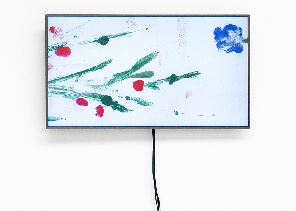 Ecran de télévision, dispositif d'exposition, court-métrage d'animation expérimental.