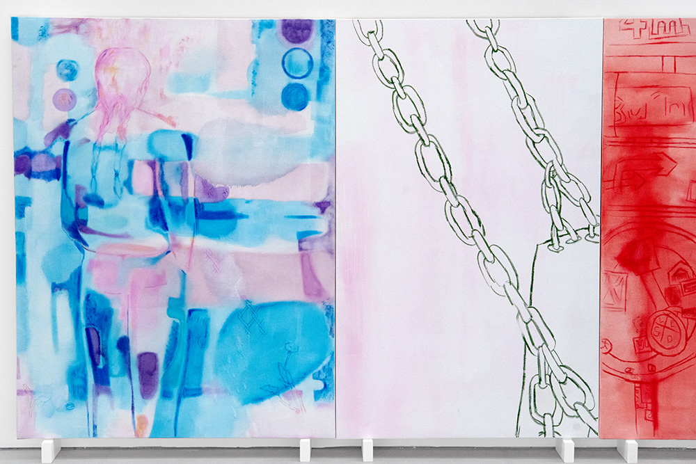 Exposition d'une grande frise de peintures, partie de l'exposition City Pace à la Spinnerei.